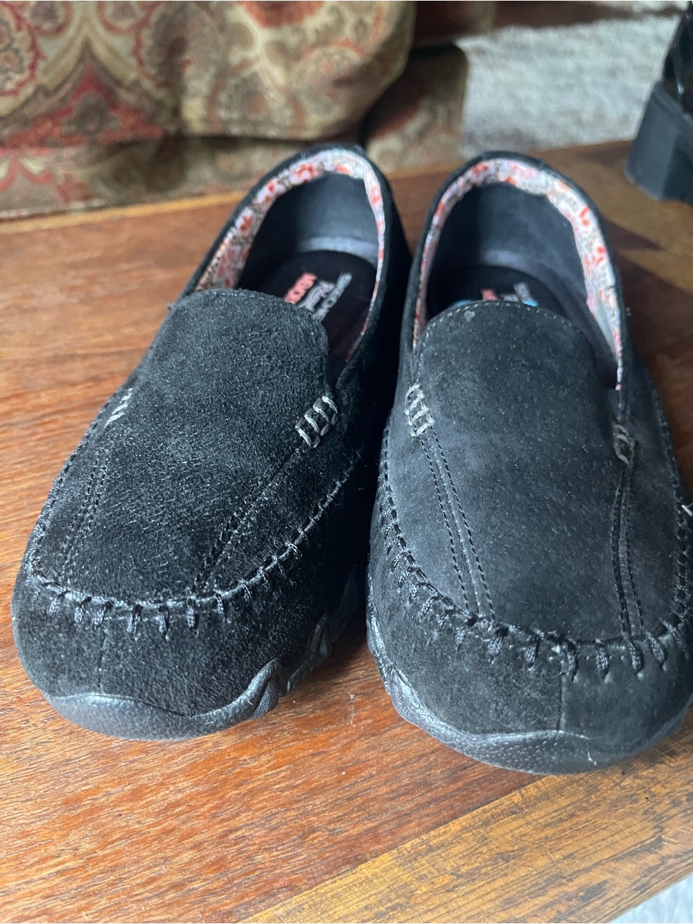 Skechers Black Suede Slip-On Moccasin Loafers gel comfort